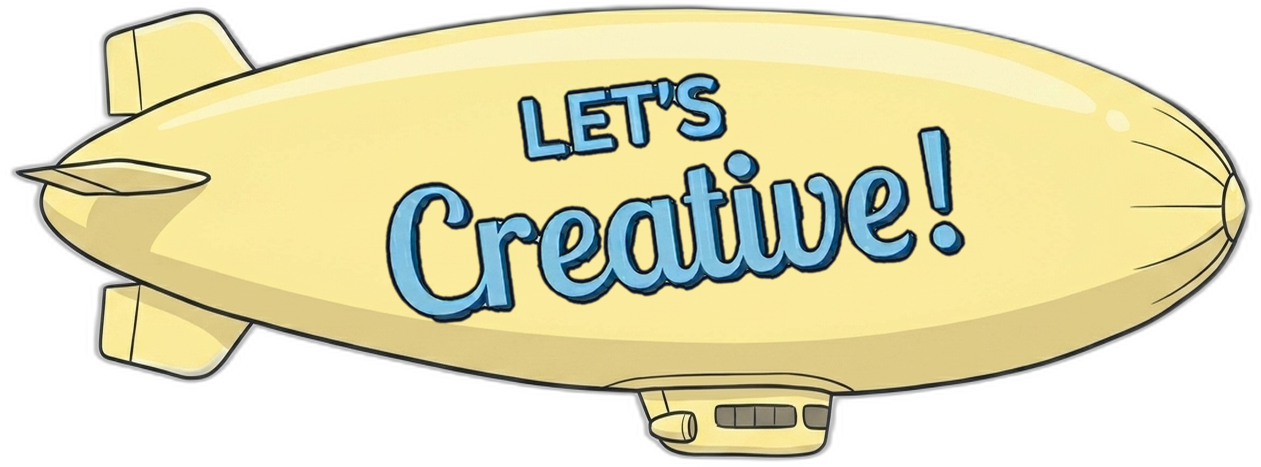 Yellow blimp with LET'S Creative! lettering